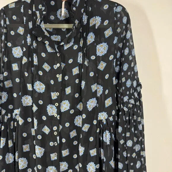 Free People Boho Turn Turn Sheer Mini Dress Size M Printed Festival  Peasant - Picture 9 of 15